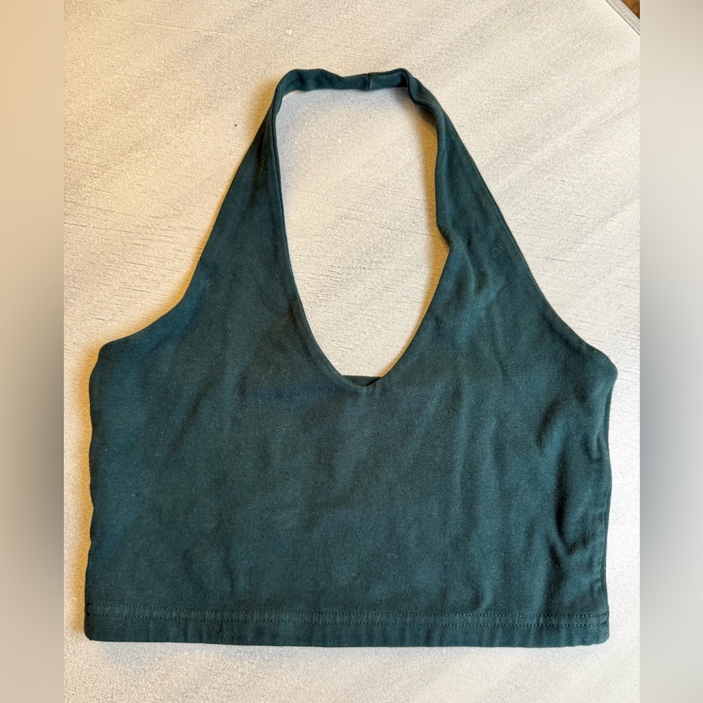 Deep Teal Halter V- Neck Crop Top | Juniors XS